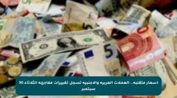 أسعار متقلبة.. العملات العربية والأجنبية تسجل تغييرات مفاجئة الثلاثاء 30 سبتمبر